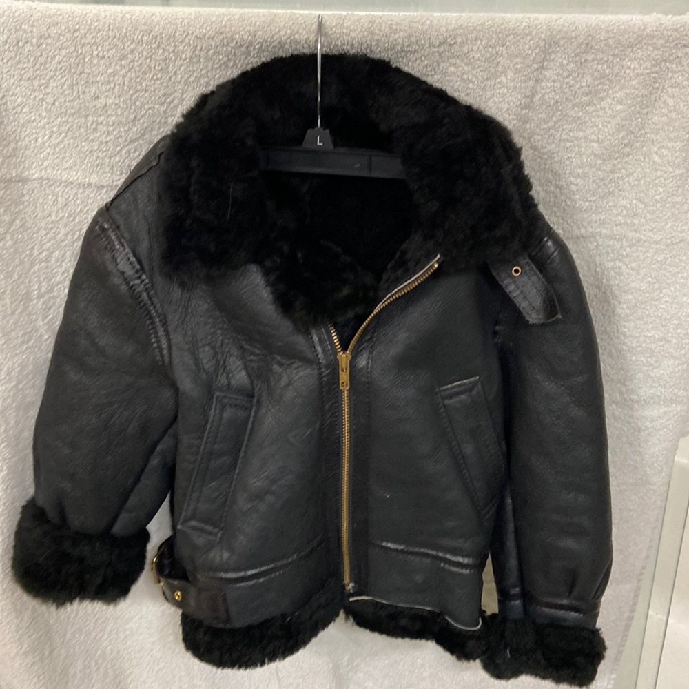 Black sheepskin aviator jacket